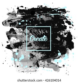 Black and white flyer template or invitation with paint abstract background.