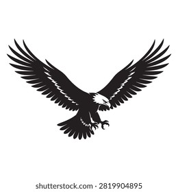 Black and white flying bald eagle vector illustration with predator wildlife silhouette isolated majestic minimalist wilderness creature illustration
