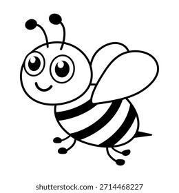 Abeja voladora blanca y negra. Carácter lindo de la abeja. Ilustración vectorial.