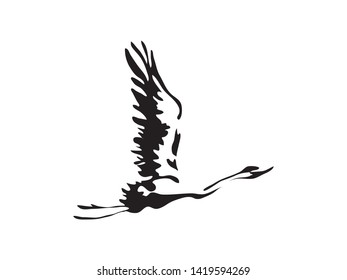 Black and white flying crane logo tattoo design