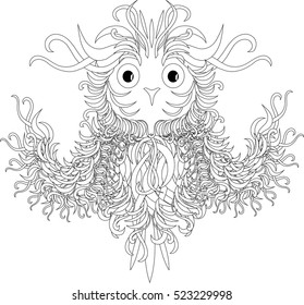 Black and white flying owl, zentangle vector illustration