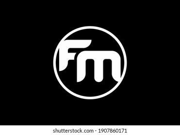 Letras iniciales de FM en blanco negro en el diseño del logotipo de círculo