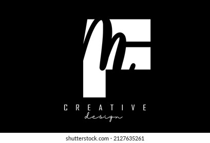 Schwarz-Weiß FM Letters Logo mit negativem Leerzeichen. Buchstaben F und M mit geometrischer und handgeschriebener Typografie. Kreative Vektorgrafik mit Buchstaben.