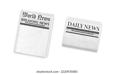 Black and white folded newspaper mockup. Blank background for news page template. Daily newspaper journal design template. Horizontal and vertical folded newspaper layout. Vector illustration