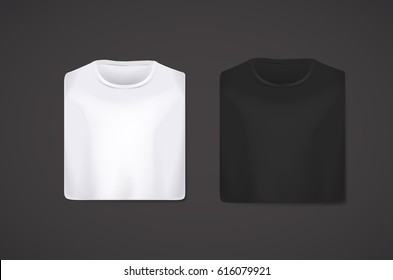 Black and white folded t-shirts mockup isolated.