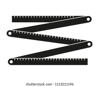 Black and white folding ruler silhouette. Handyman tools for home repair. Construction themed vector illustration for icon, logo, sticker, patch, label, sign, badge, certificate or flayer decoration