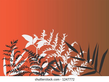 black and white foliage on a red background