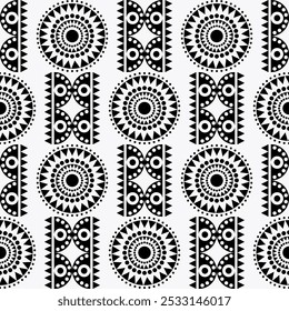 Black and white folk art geometric pattern. Vector folklore abstract geometric shape seamless pattern. Folk art geometric pattern use for fabric, textile, home decoration elements, upholstery, etc.