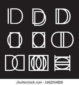 Black and white font composition. Suitable for foa on a website, postcard, poster, logo or print on a t-shirt.  Letter D. Sticker EPS 10