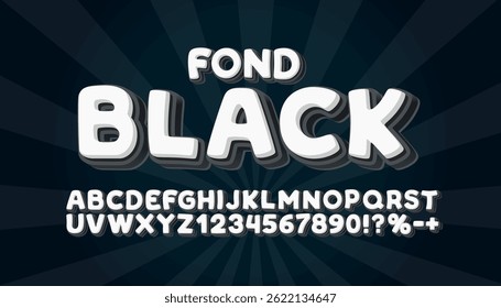 Fonte em branco preto. Sinal de alfabeto e números em inglês. Ilustração vetorial
