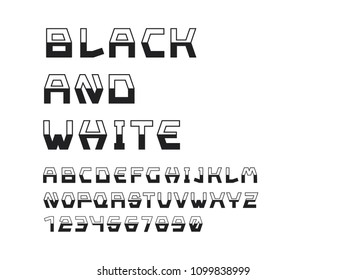 Black and White font. Vector alphabet letters and numbers. Typeface design. 