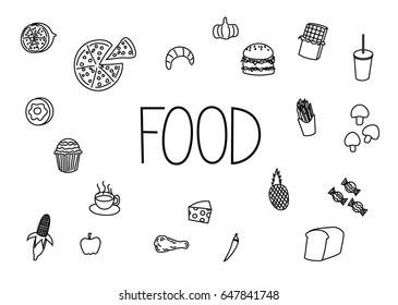 Black White Food Drawing Vector Art Stock Vector (Royalty Free ...