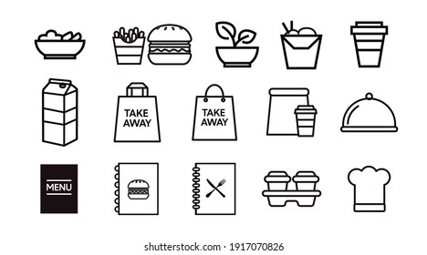 Black and White Food Icon Set. Vector Isolated Illustration