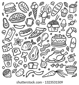 Black White Doodle Set Food Seafood Stock Vector (Royalty Free) 1323533123