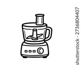 Black and white food processor engineering line icon modern kitchen appliance vector illustration