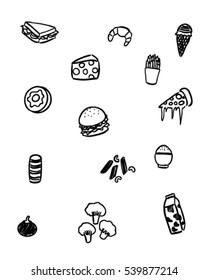 Black and white foods doodle art