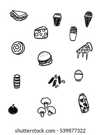 Black and white foods doodle art