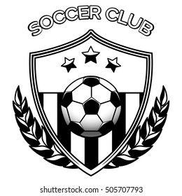 Black and white footbal emblem vector illustration. Soccer club logo isolated on white