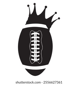 A black and white football adorned with a regal crown, symbolizing excellence in the sport.