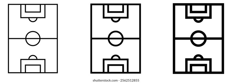 Black and white football field icon illustration. Soccer field in flat style. Isolated outline of a football pitch.