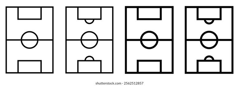 Black and white football field icon illustration. Soccer field in flat style. Isolated outline of a football pitch.