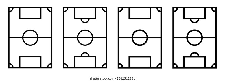 Black and white football field icon illustration. Soccer field in flat style. Isolated outline of a football pitch.