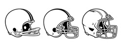 Black And White Football Helmet Line Drawing Sport Set