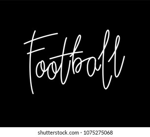 Black and white football logo vector design isolated on black background. Handwritten typography and lettering. Vector illustration for print and web. EPS 10