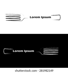 Black and white fork on a black and white background, vector illustration