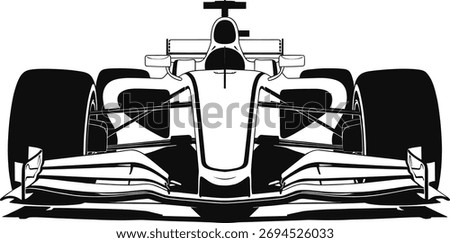 Black and white formula one race car front view graphic