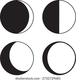 Black and white of four phases of the moon phases lunar cycle astronomy space