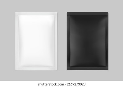 Black and white four side seal sachet packaging for food, cosmetic and hygiene. Vector illustration. Ready for your design. EPS10.