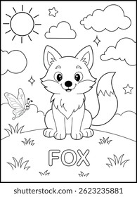 Black and White Fox Coloring Page for Kids – Fun and Educational Forest Animal Printable Worksheet for Preschool and Kindergarten
