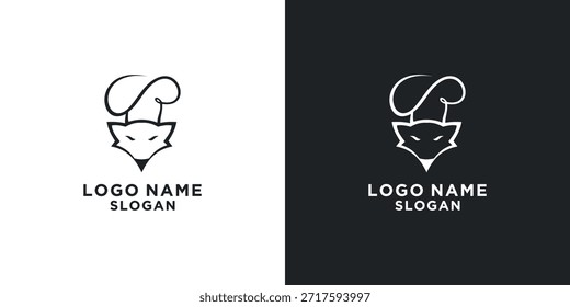 Sombrero de chef con logo de cabeza de zorro en blanco y negro