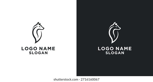 Concepto de hoja de logotipo de Vector de cabeza de zorro en blanco y negro