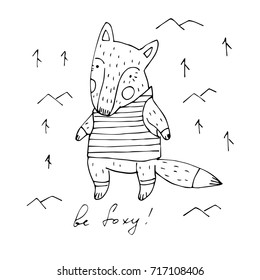 Black and white fox illustration