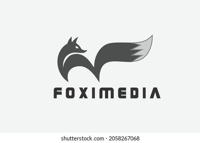 black and white fox logo design template illustration, simple orange fox in black background, usable vector logo design template for technology, business, industry, web icon