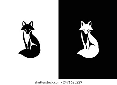 black and white Fox. fox silhouette isolated on white black background.