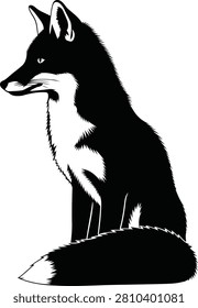 Black and white fox sitting on rock isolated transparent background illustration Black and white fox sitting on rock isolated transparent background illustration