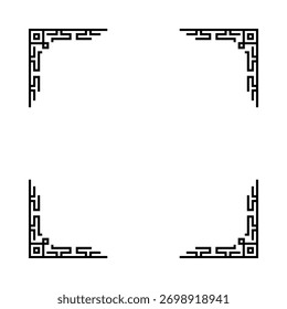 Um quadro preto e branco com um fundo branco. O quadro é quadrado e tem uma borda decorativa