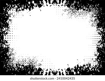 black and white frame border, black and white frame, a black and white frame with a white grunge halftone dot vintage photo rectangle border, 