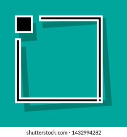 Black and white frame with button for your text on turquoise background. Vector illustration