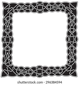 Black and white frame Celtic or Arabic style decorated with knots and weaves bizarre shapes