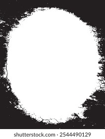 quadro preto e branco, um círculo branco em um quadro de foto grunge de plano de fundo preto, quadro preto e branco com espaço