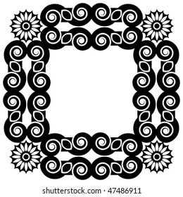 black and white frame design, abstract vector florals