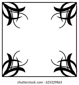 Black and white  frame with floral silhouettes. Copy space. Vector clip art.