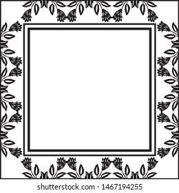 Black and white frame with flowers, for design vintage cards, isolated on a white backdrop. Vector