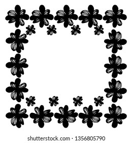 Black white frame from flowers drawn by hand. Can be used as design of books, websites, accessories for phones and tablet.Background for title, image for blog. Vector illustration.