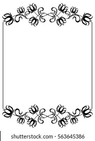 Black and white frame with flowers silhouettes. Vector clip art.