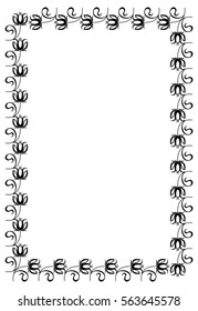 Black and white frame with flowers silhouettes. Vector clip art.